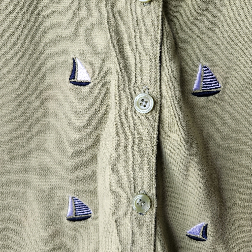 Christopher & Banks Green Embroidered Nautical Sailboat Cardigan Medium - Picture 2 of 6